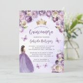 Lila Elfenbeingoldflorenwasser Quinceñera Einladung (Stehend Vorderseite)