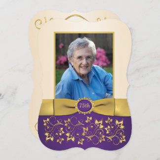 Lila, Elfenbeinküste, Gold 75. Foto Geburtstagsein Einladung