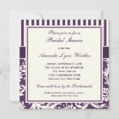 Lila, Elfenbeinküste, rosa Damask Brautparty Einla Einladung (Rückseite)