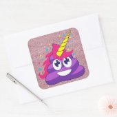 Lila Emoji Unicorn kacken (rosa Glitzer) Quadratischer Aufkleber (Umschlag)