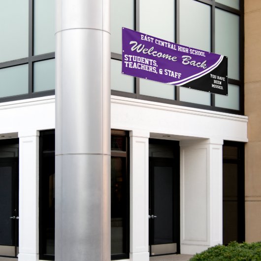 Lila Empfang von Kunden zurück zur Schule Banner (Äußeres Gebäude)