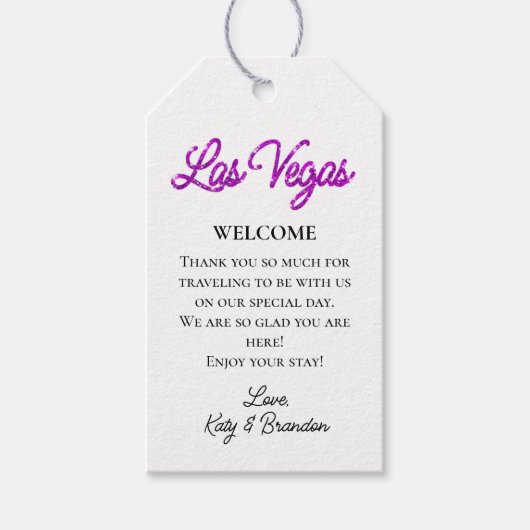 Lila Empfang von Las Vegas Glitzern Wedding Geschenkanhänger (Vorderseite)