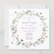 Lila empfindliche Wildblume Taufe Einladung