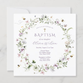 Lila empfindliche Wildblume Taufe Einladung