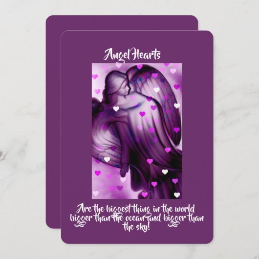 Lila Engel mit Herz Einladung (Vorne/Hinten)