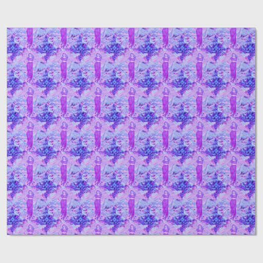 Lila Engelsmuster mit Blumen Geschenkpapier (Flach)