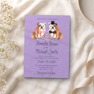 Lila-Englisch-Bulldogge-Hochzeitshunde Einladung