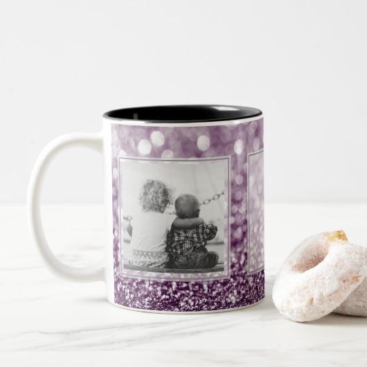 Lila Entwurf des Glitzer-2 der Bild-w/Text Ihre Zweifarbige Tasse (Mit Donut)