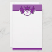 Lila Entwurfs-Monogramm-Briefpapier Briefpapier (Vorne/Hinten)