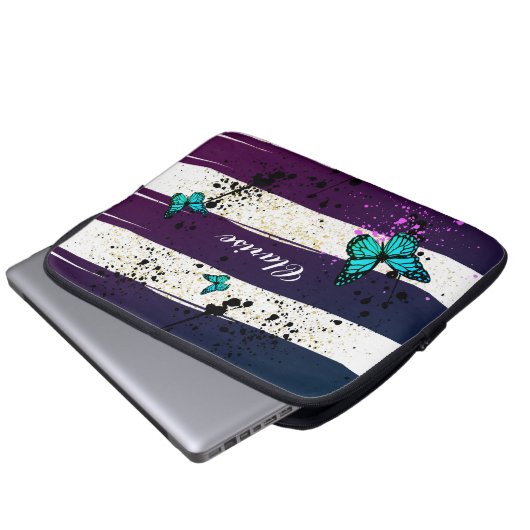 Lila Ephemera-Farbkunst Laptopschutzhülle (Vorne Knopf)