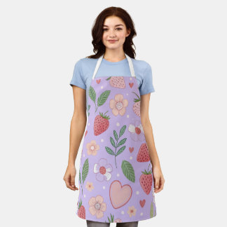 Lila Erdbeermuster All-over-Print-Schürze Schürze
