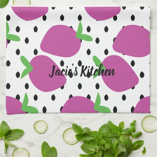 Lila Erdbeerschwarz Samen Fruchtmuster Geschirrtuch (Gefaltet)