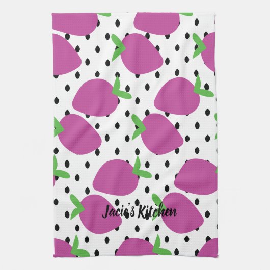 Lila Erdbeerschwarz Samen Fruchtmuster Geschirrtuch (Vertikal)