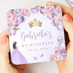 Lila Errötung Florale Quinceañera Rechteckiger Pappuntersetzer
