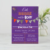 Lila essen Drink und Beängstigend sein Halloween-P Einladung (Stehend Vorderseite)