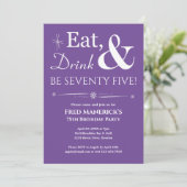 Lila Essgetränk 75 5 Retro Geburtstag Einladung (Stehend Vorderseite)