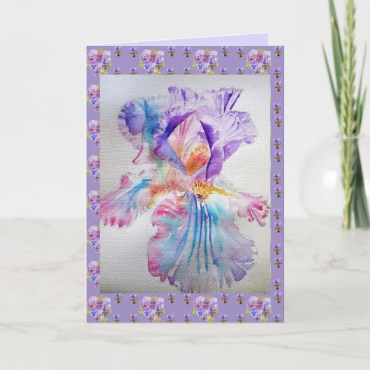 Lila Ethereal Iris Blume floral Geburtskarte Karte (Vorderseite)