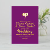 Lila ethnische Hochzeit Folieneinladung (Stehend vorne)