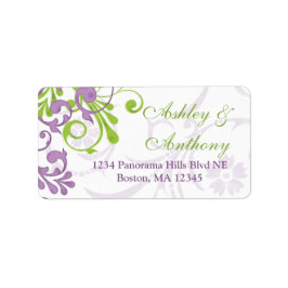 Lila Etikett für grüne Blumenehen Adressaufkleber