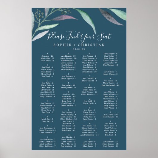 Lila Eukalyptus Blue Alphabetic Seekarte Poster (Vorne)