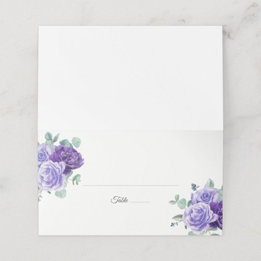 Lila Eukalyptus Botanische Hochzeit Platzkarte (Außenseite Aufgefaltet)