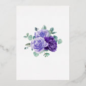 Lila Eukalyptus botanischer Hochzeitsstreifen in Folieneinladung (Rückseite)