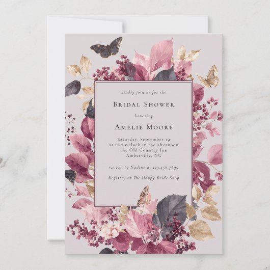 Lila Eukalyptus-Butterfells Fall-Brautparty Einladung (Vorderseite)