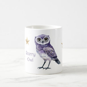 Lila Eule Goldsterne Kaffeetasse