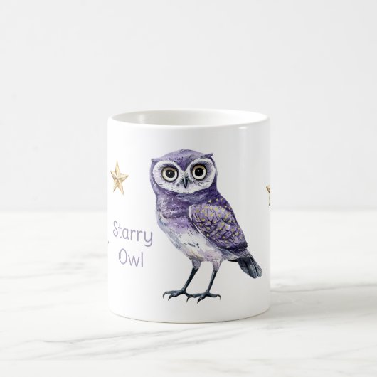 Lila Eule Goldsterne Kaffeetasse (Mittel)
