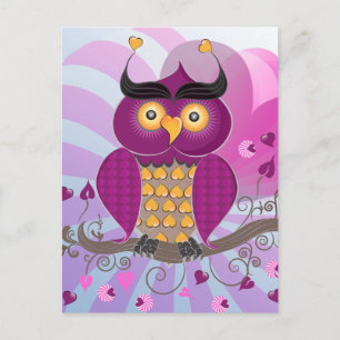 lila Eule-Herzdesign Postkarte