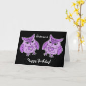 Lila Eule Karte (Gelbe Blume)