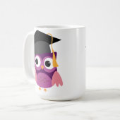 Lila Eule mit Cap-Abschluss-Tasse Kaffeetasse (Vorderseite Links)
