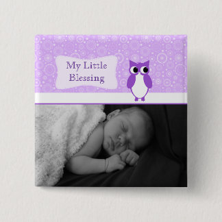 Lila Eule mit Retro Kreis-neuem Baby-Foto Button