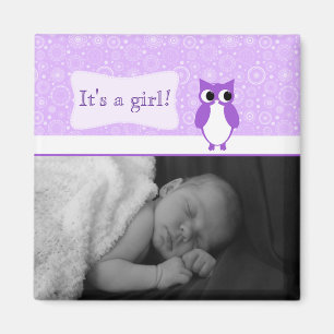 Lila Eule mit Retro Kreis-neuem Baby-Foto Magnet