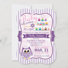 Lila Eule, Pink und Lavendel, Kinderdusche Einladung