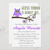 Lila Eulen-Baby-Duschen-Einladung Einladung (Vorne/Hinten)