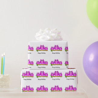 Lila Eulen Design Geburtstagsgeschenk Geschenkpapier