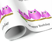Lila Eulen Design Geburtstagsgeschenk Geschenkpapier (Rolleneckpunkt)