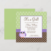 Lila Eulen-Polka-Punkt-Mädchen-Baby-Dusche Browns Einladung (Vorne/Hinten)