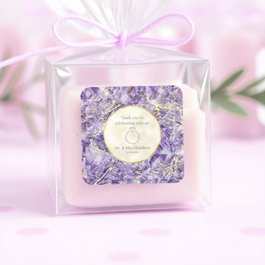 Lila Euphorie Amethyst Gemstone Illusion Wedding Quadratischer Aufkleber