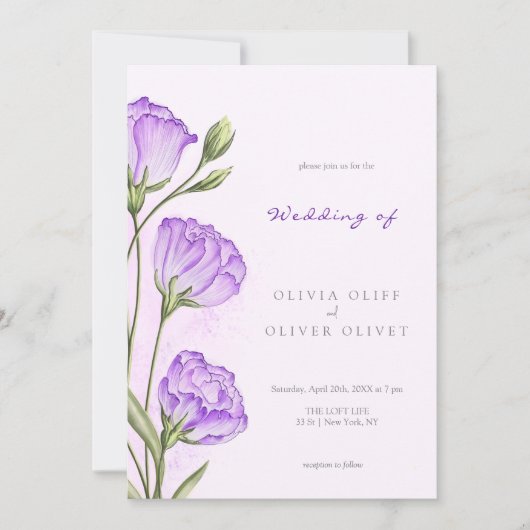 Lila Eustomas Hochzeit Einladung (Vorderseite)