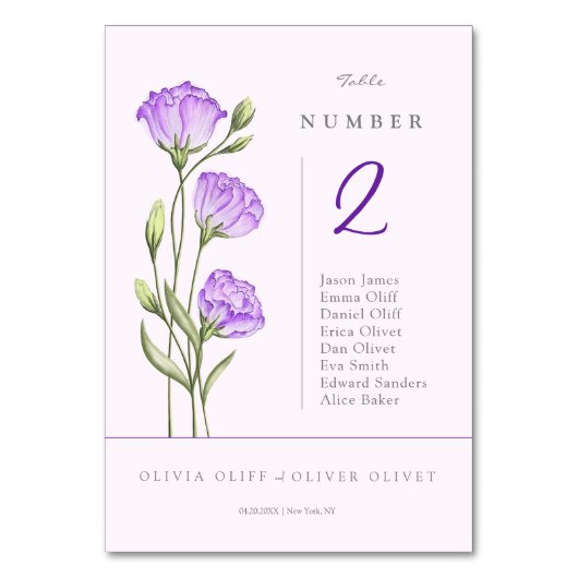 Lila Eustomas Hochzeit Tischnummer (Rückseite)