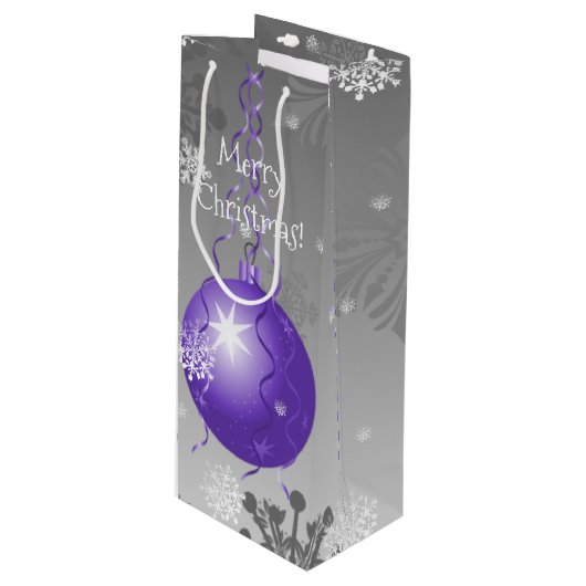 Lila Extravagante Weihnachtsgeschenktasche Geschenktüte Für Weinflaschen (Vorderseite Schrägansicht)