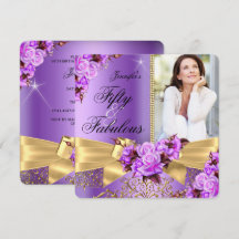 Lila Fabulous 50 Foto Gold Rose Bow Geburtstag