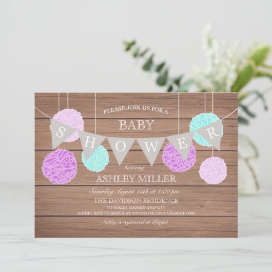 Lila Fahnen an Flüssen - Einladung zur Kinderdusch (Stehend Vorderseite)