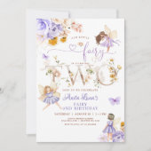 Lila Fairy Butterfly Magische Blüte 2. Geburtstag Einladung (Vorderseite)