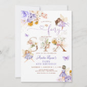 Lila Fairy Butterfly Magische Blüte 6. Geburtstag Einladung (Vorderseite)