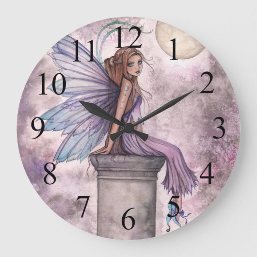 Lila Fairy Fantasy Art Clock Große Wanduhr (Vorderseite)