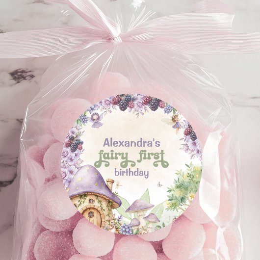 Lila Fairy First Berry First Geburtstag Runder Aufkleber