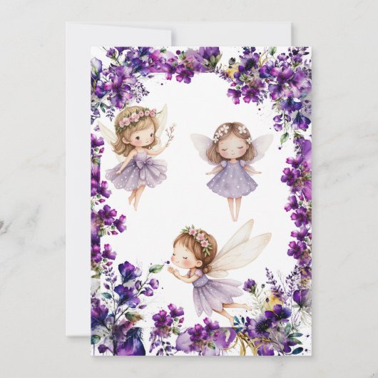 Lila Fairy Floral Baby Dusche Foto Einladung (Rückseite)